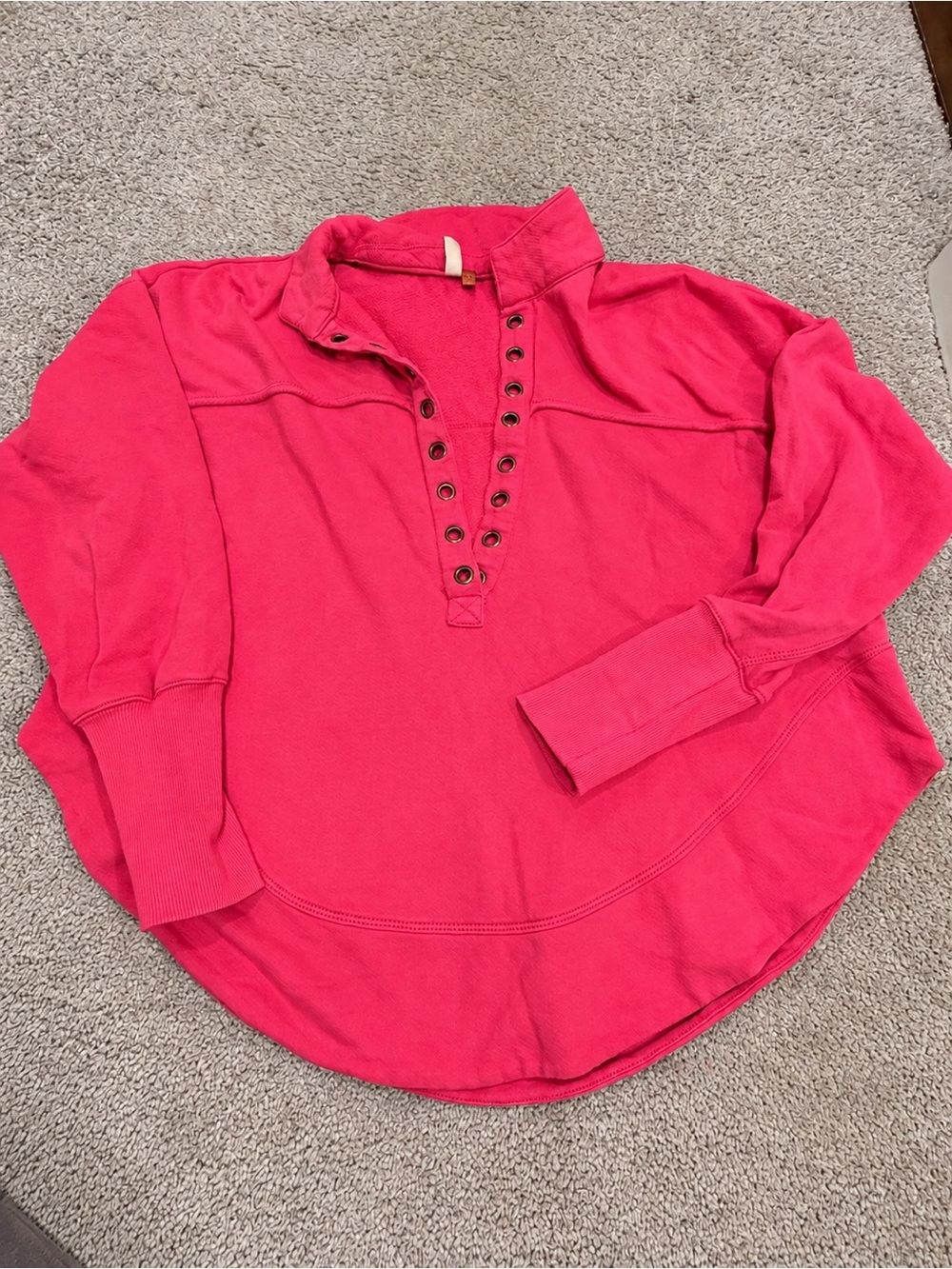 Pilcro Cotton Grommet Henley Pullover Sweatshirt Pink Small